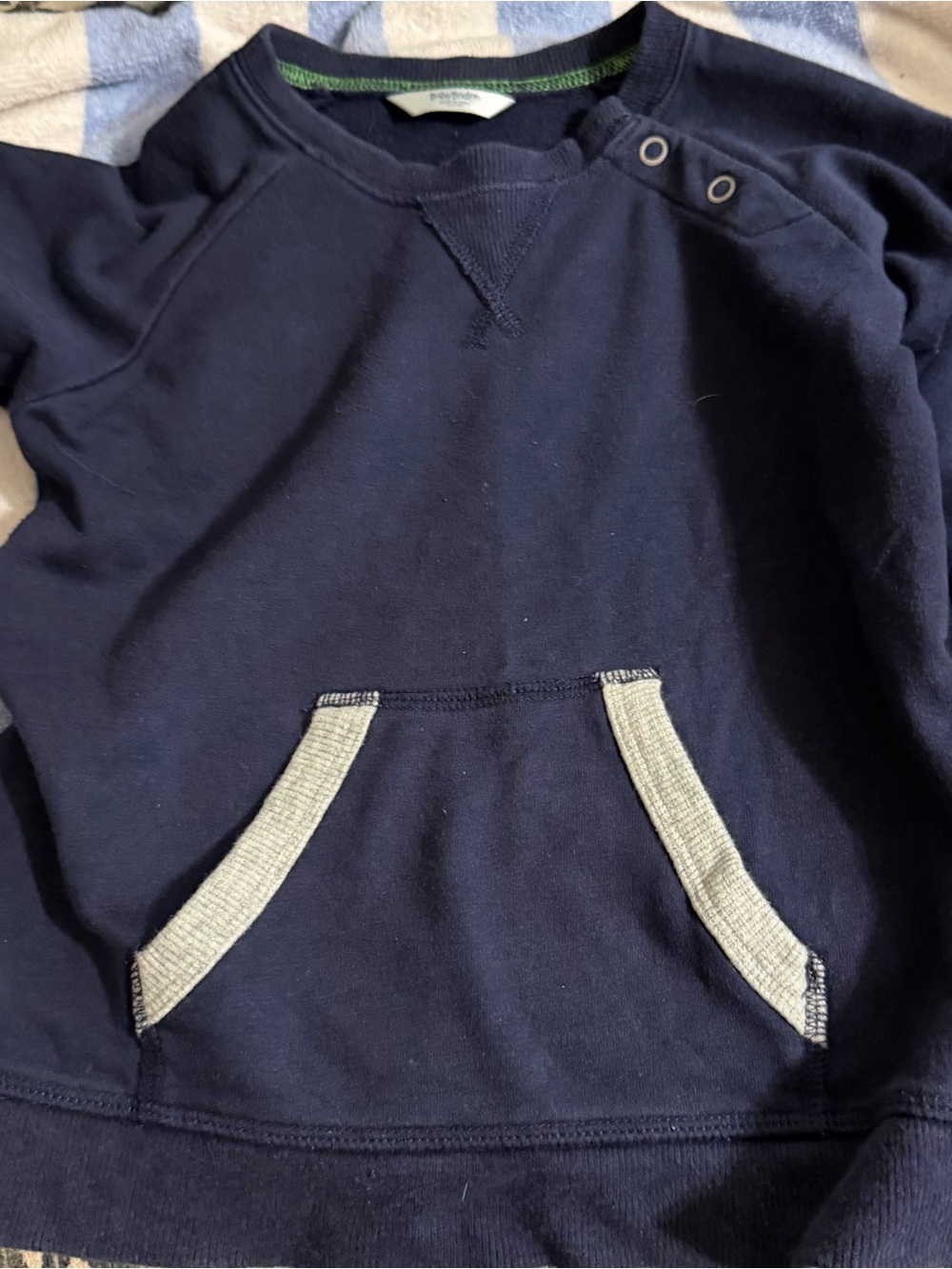 Baby Boden Size 2-3 t Navy Pullover with Lime Topstitch
